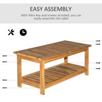 Outsunny 36" Outdoor Coffee Table 2-Shelf Acacia Wood Rectangular Buffet Storage Organizer Natural Finish Teak Patio, Deck, Lawn, Garden(m-4)