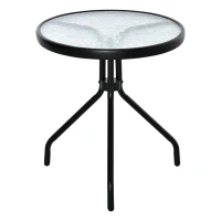Outsunny 20" Round Outdoor End Table, Patio Side Table with Tempered Glass Top for Garden, Balcony, Poolside, Black(m-2)