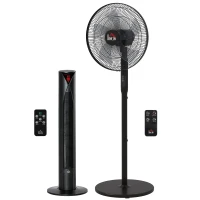 HOMCOM Tower Fan and 16" Pedestal Fan Set, with Remote Control, Height Adjustable, Tilted Head, Timer, Oscillating Standing Fan, Stand Floor Fans for Bedroom, Black(m-2)