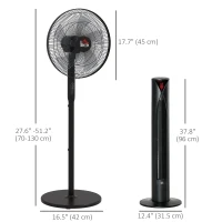 HOMCOM Tower Fan and 16" Pedestal Fan Set, with Remote Control, Height Adjustable, Tilted Head, Timer, Oscillating Standing Fan, Stand Floor Fans for Bedroom, Black(m-3)
