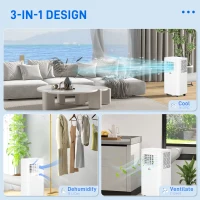 HOMCOM 8000 BTU Portable Air Conditioner and Tower Fan Set, 344 Sq. Ft., 3-in-1 Portable AC Unit and Floor Fan with Timer On/off, Remote, Window Kits, White(m-4)