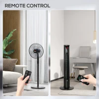 HOMCOM Tower Fan and 16" Pedestal Fan Set, with Remote Control, Height Adjustable, Tilted Head, Timer, Oscillating Standing Fan, Stand Floor Fans for Bedroom, Black(m-9)