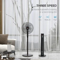 HOMCOM Tower Fan and 16" Pedestal Fan Set, with Remote Control, Height Adjustable, Tilted Head, Timer, Oscillating Standing Fan, Stand Floor Fans for Bedroom, Black(m-4)