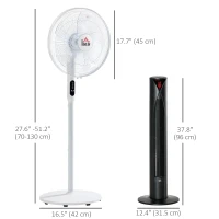 HOMCOM Tower Fan and 16" Pedestal Fan Set, with Remote Control, Height Adjustable, Tilted Head, Timer, Oscillating Standing Fan, Stand Floor Fans for Bedroom, White(m-3)