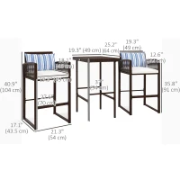 Outsunny 3-Piece Wicker Bar Set, Patio Bar Table Chair with Cushions, for Poolside, 25.2" x 19.3" x 37", White(m-3)