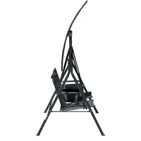Outsunny 2-Seat Outdoor Porch Swing, with Pivot Storage Table, Cup Holder, & Adjustable Overhead Canopy, Stand's Skid-Resistant Feet Pad, Breathable Mesh Seat, Steel Frame, for Patio, Black(m-11)