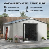Outsunny Outdoor Utility Storage Shed, 13x11 ft, Steel Tool Organizer for Backyard, Garden, White(m-3)