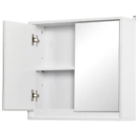 HOMCOM Wall Mounted Bathroom Medicine Cabinet Mirrored Cabinet with Hinged Door 2-Tier Storage Shelves White(m-12)
