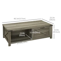 HOMCOM Farmhouse Coffee Table with Drawer and Storage Shelf, Rustic Center Table for Living Room, Meeting Room, Grey(m-3)