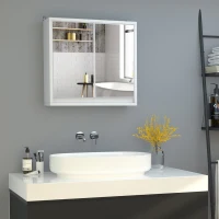 HOMCOM Wall Mounted Bathroom Medicine Cabinet Mirrored Cabinet with Hinged Door 2-Tier Storage Shelves White(m-1)