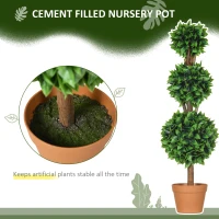 HOMCOM 2 Pack 35.5" Artificial Trees, Boxwood Topiary Ball Trees with Pot for Indoor, Outdoor, Home Office, Living Room, Green(m-6)