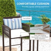 Outsunny 3-Piece Wicker Bar Set, Patio Bar Table Chair with Cushions, for Poolside, 25.2" x 19.3" x 37", White(m-6)