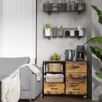 HOMCOM Living Room Storage Cabinet, Industrial Accent Cabinet with 4 Fabric Bins, 2 Open Shelves for Living Room, Rustic Brown(m-9)