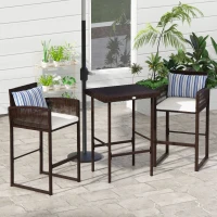 Outsunny 3-Piece Wicker Bar Set, Patio Bar Table Chair with Cushions, for Poolside, 25.2" x 19.3" x 37", White(m-7)