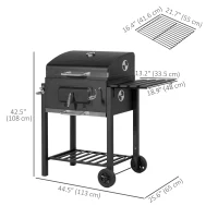 Outsunny BBQ Trolley Charcoal Grill Portable Stainless Steel Barbecue Tool Kits w/ Wheels Side Shelf for Camping Hiking Picnic(m-3)