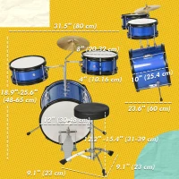 Qaba 7 Piece Kids Drum Set with Throne, Cymbal, Pedal, Drumsticks, Blue(m-3)