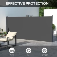 Outsunny 13' x 6' Retractable Side Awning, Outdoor Privacy Screen for Garden, Hot Tub, Balcony, Terrace, Pool, Dark Grey(m-4)