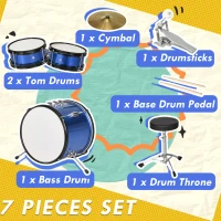 Qaba 7 Piece Kids Drum Set with Throne, Cymbal, Pedal, Drumsticks, Blue(m-5)