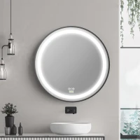 kleankin 28-Inch Lighted Bathroom Mirror for Wall, Dimmable LED Mirror with Memory Function, Round Mirror for Wall Decor(m-8)