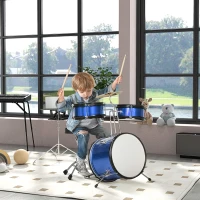 Qaba 7 Piece Kids Drum Set with Throne, Cymbal, Pedal, Drumsticks, Blue(m-1)