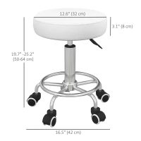 Vinsetto Salon Stool with Adjustable Height, PU Leather Barber Rolling Massage Tattoo Chair for Bar Beauty SPA, White(m-3)