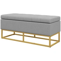 HOMCOM Flip Top Storage Ottoman, Upholstered Storage Bench, Linen Fabric Footstool for Living Room, Bedroom, Grey(m-2)