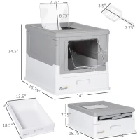 PawHut Fully Enclosed Cat Litter Box with Front Entry and Top Exit, Plastic, Gray & White(m-3)