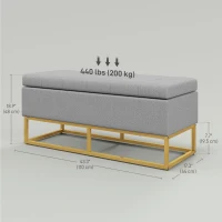 HOMCOM Flip Top Storage Ottoman, Upholstered Storage Bench, Linen Fabric Footstool for Living Room, Bedroom, Grey(m-3)