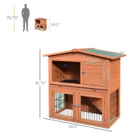 Pawhut 40" Wooden Rabbit Hutch Bunny Cage Small Animal House with No Leak Tray, Ramp, Weatherproof Roof for Outdoor(m-3)