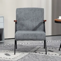 HOMCOM Modern Armchair, Upholstered Corduroy Accent Chair with Wood Arms and Steel Frame for Living Room, Bedroom, Grey(m-6)