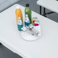 Outsunny 40" Folding Picnic Table Set, 2 Benches, 3-Piece Outdoor German Style Biergarten Foldable Beer Table, Lightweight Plastic, White(m-8)