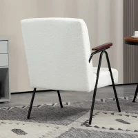 HOMCOM Modern Armchair, Upholstered Teddy Fleece Accent Chair with Wood Arms and Steel Frame for Living Room, Bedroom, White(m-7)