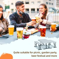 Outsunny 40" Folding Picnic Table Set, 2 Benches, 3-Piece Outdoor German Style Biergarten Foldable Beer Table, Lightweight Plastic, White(m-6)