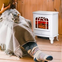 HOMCOM Freestanding Electric Fireplace Heater, Fireplace Stove with Realistic Flame Effect and Adjustable Temperature, Overheat Safety Protection, 750W/1500W, White(m-1)