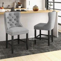 HOMCOM Upholstered Fabric Bar Stool Set of 2, Button Tufted 25.6" Seat Height Counter Chairs with Back & Wood Legs, Grey(m-7)