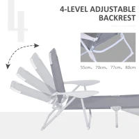 Outsunny Outdoor Sun Lounger, Folding Chaise Lounge with 4-level Adjustable Backrest, Grey(m-7)