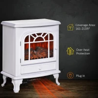 HOMCOM Freestanding Electric Fireplace Heater, Fireplace Stove with Realistic Flame Effect and Adjustable Temperature, Overheat Safety Protection, 750W/1500W, White(m-6)