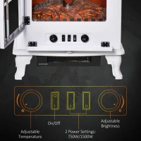 HOMCOM Freestanding Electric Fireplace Heater, Fireplace Stove with Realistic Flame Effect and Adjustable Temperature, Overheat Safety Protection, 750W/1500W, White(m-5)