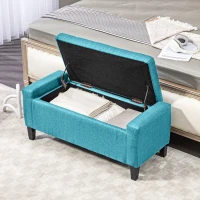 HOMCOM Storage Ottoman Bench, Linen Upholstered Bench with Tufted Design, Green(m-7)