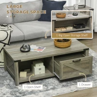 HOMCOM Farmhouse Coffee Table with Drawer and Storage Shelf, Rustic Center Table for Living Room, Meeting Room, Grey(m-4)