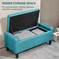 HOMCOM Storage Ottoman Bench, Linen Upholstered Bench with Tufted Design, Green(m-4)