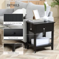 HOMCOM End Table, 2-tier Side Table with Drawer and Storage Shelf, Modern Sofa Side Table for Living Room, Black(m-6)