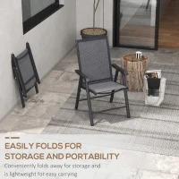 Outsunny 2-Piece Folding Chair Set for Relaxing on Patio Balcony Garden, Comfortable Outdoor Furniture with Armrests, Dark Grey(m-5)