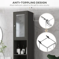 kleankin Tall Bathroom Cabinet w/ Mirror, Narrow Bathroom Storage Cabinet, Slim Linen Tower w/ Doors & Adjustable Shelves, Gray(m-6)