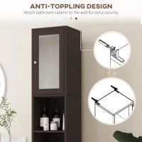 kleankin Tall Bathroom Cabinet w/ Mirror, Narrow Bathroom Storage Cabinet, Slim Linen Tower w/ Doors & Adjustable Shelves, Coffee(m-6)