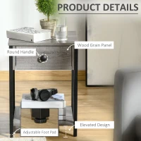 HOMCOM Industrial Side Table, End Table with Drawer and Storage Shelf for Living Room, Gray(m-5)