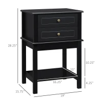 HOMCOM Side Table with 2 Storage Drawers, Modern End Table with Bottom Shelf for Living Room, Home Office, Black(m-3)