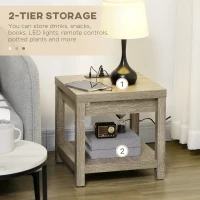 HOMCOM Storage End Table with Charging Station, Small Side Table, End Table USB Ports and Outlets, 17.75"x17.75"x17.75", Gray(m-6)