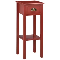 HOMCOM 2-Tier Side Table with Drawer and Shelf, End Table for Living Room and Hallway, Red(m-1)