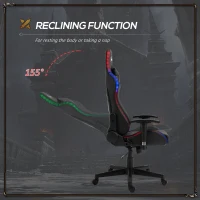 Vinsetto High Back Gaming Chair with RGB LED Lights, Adjustable Arms, and Lumbar Support, Racing Office Computer Chair with Head Pillow, Black(m-6)